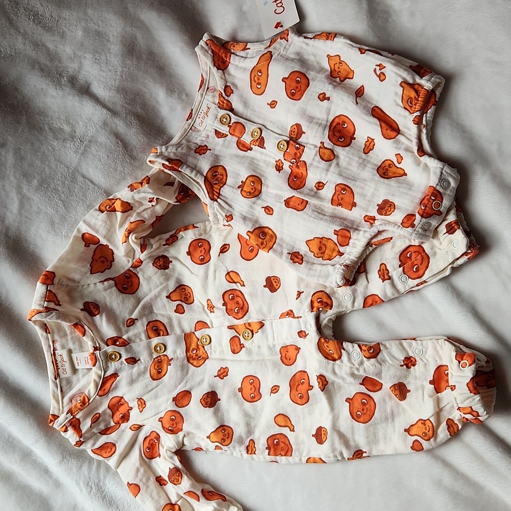Halloween Baby, Fall, Cat& Jack, Pumkins Onesies, NB Set
